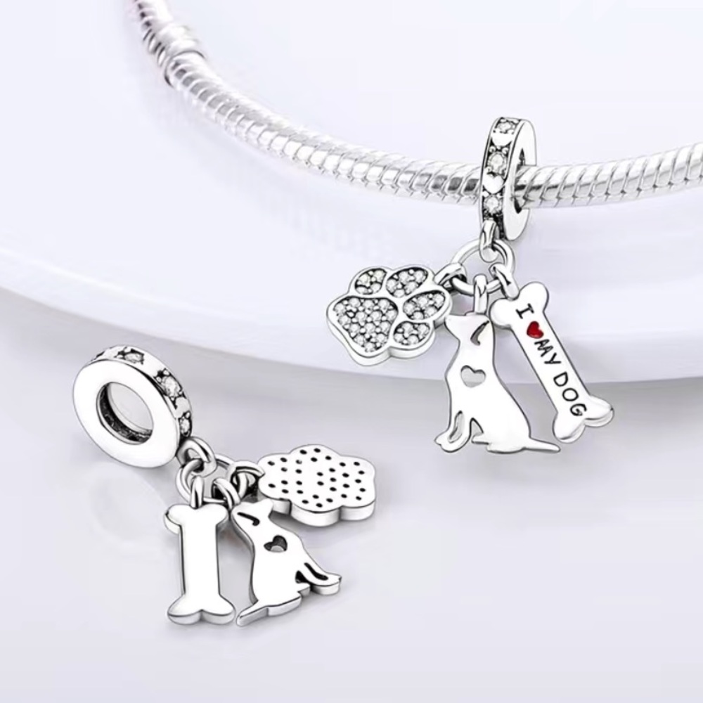 COPY - NEW Silver Plated Jewelry I Love My Dog Paw Dangle Charm - Picture 3 of 4